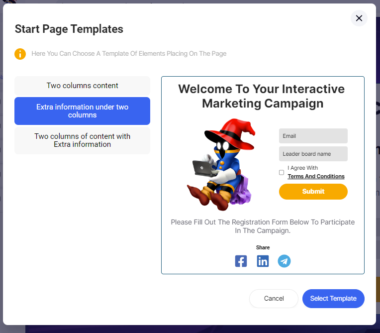 Choosign a start page template